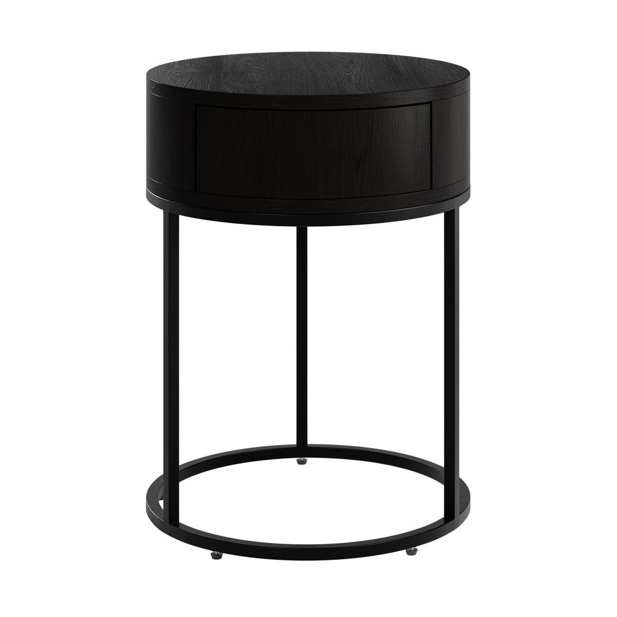 DI Designs Hampton Black Oak Wood Round Bedside Table