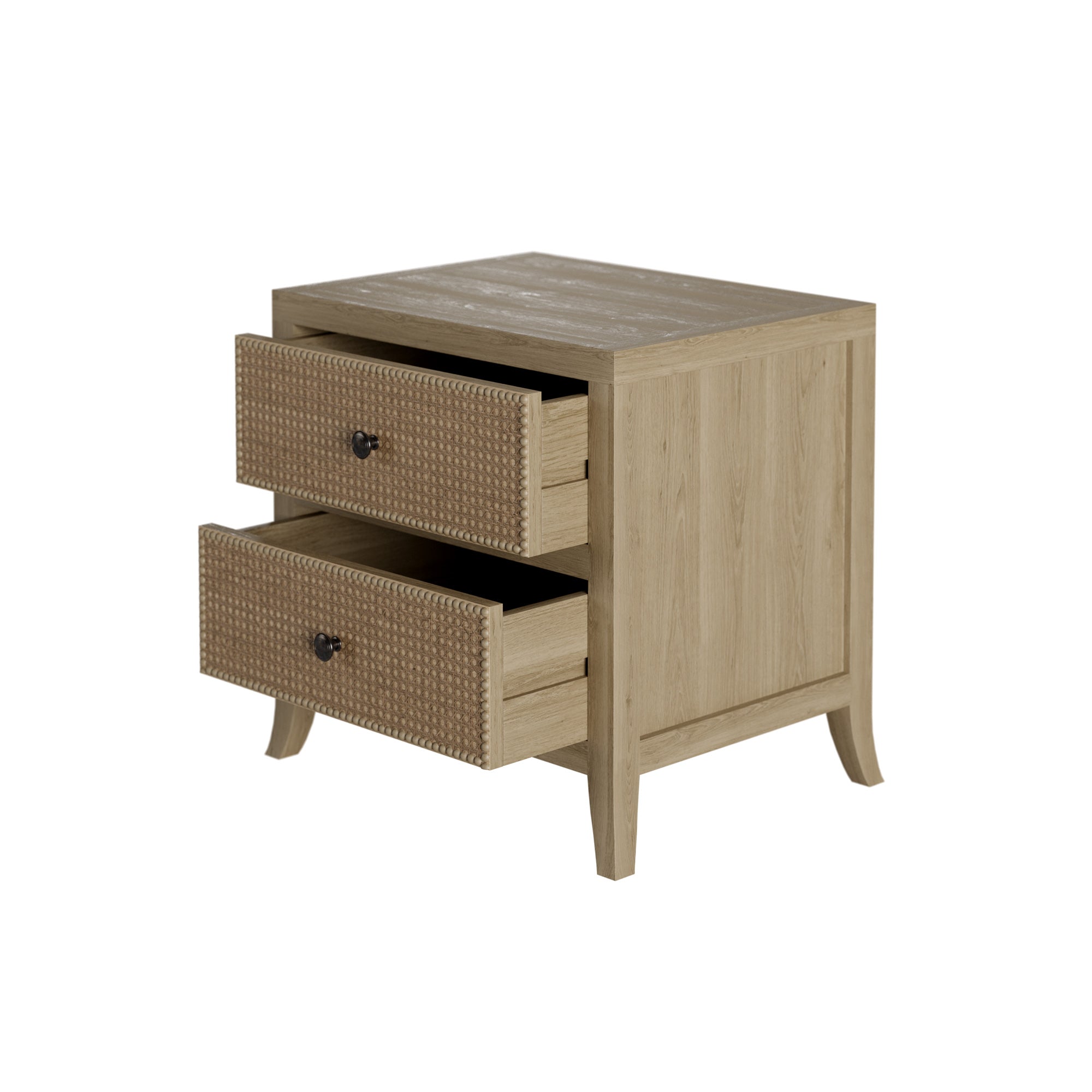 DI Designs Witley Natural Oak Wood Rattan Bedside Table | 2 Drawers