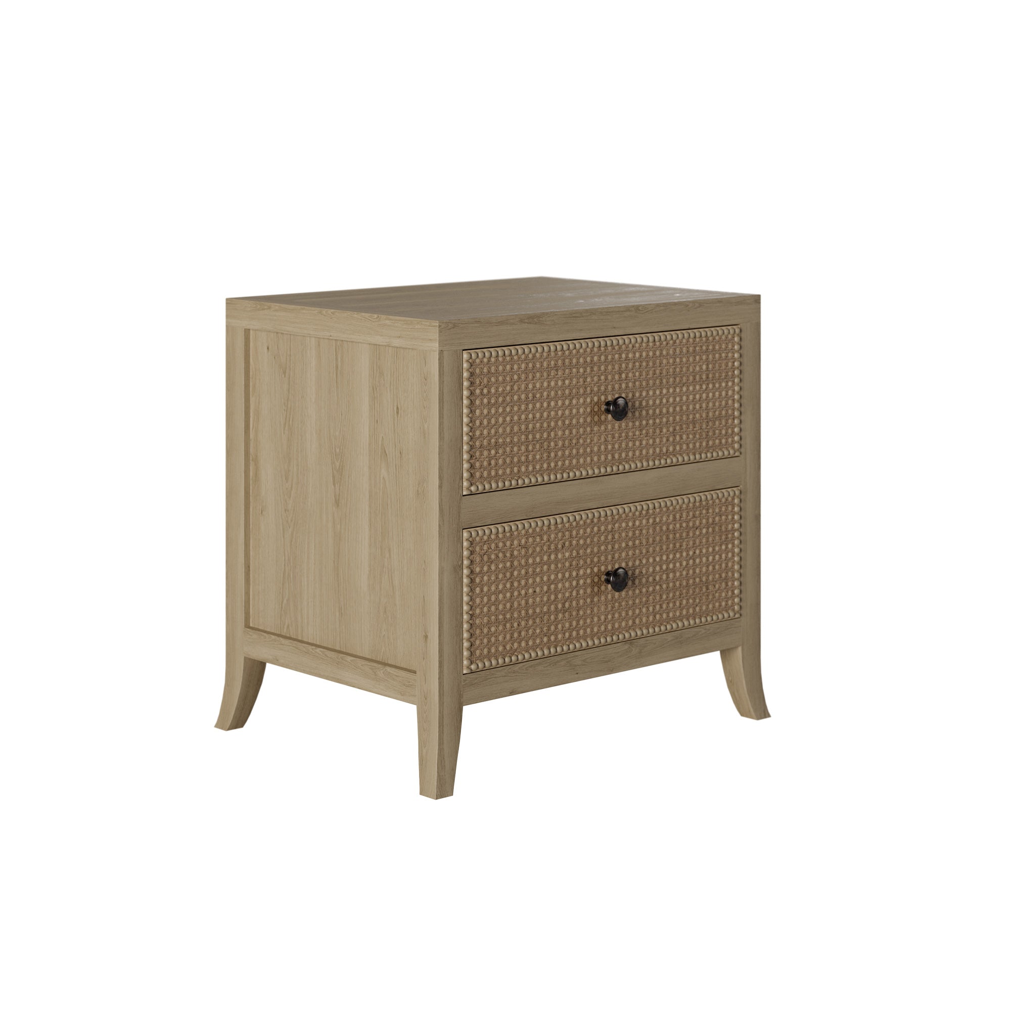DI Designs Witley Natural Oak Wood Rattan Bedside Table | 2 Drawers