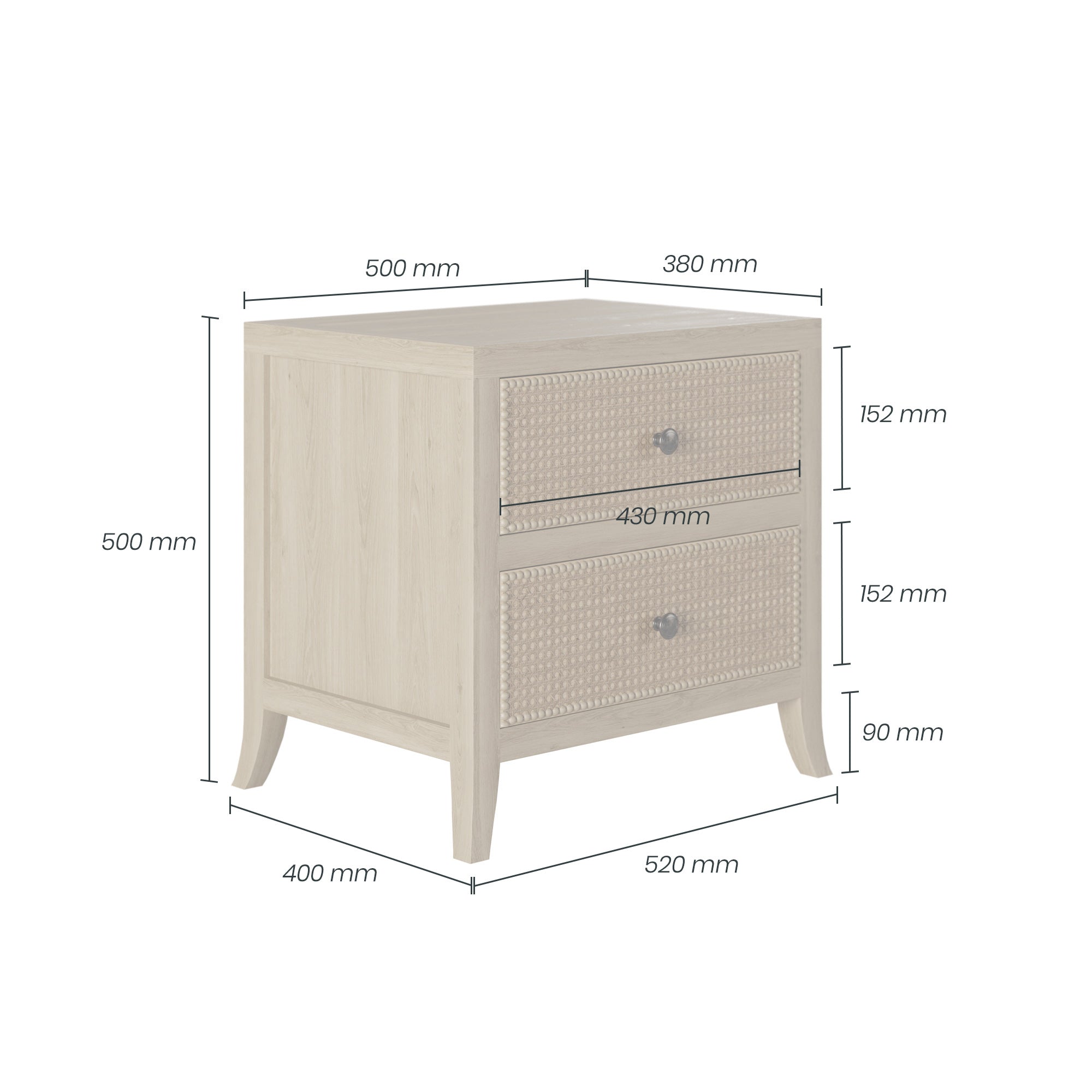 DI Designs Witley Natural Oak Wood Rattan Bedside Table | 2 Drawers