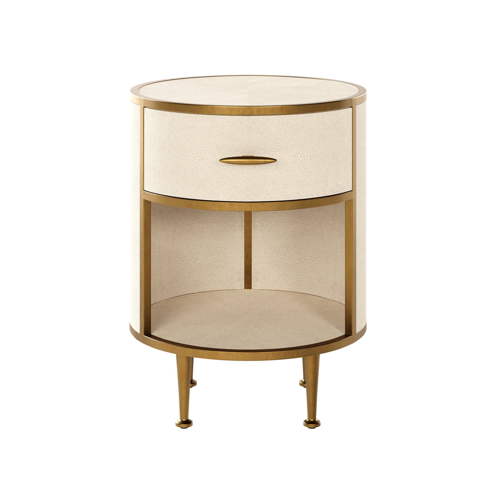 DI Designs Hampton Ivory Shagreen & Gold Round Bedside Table