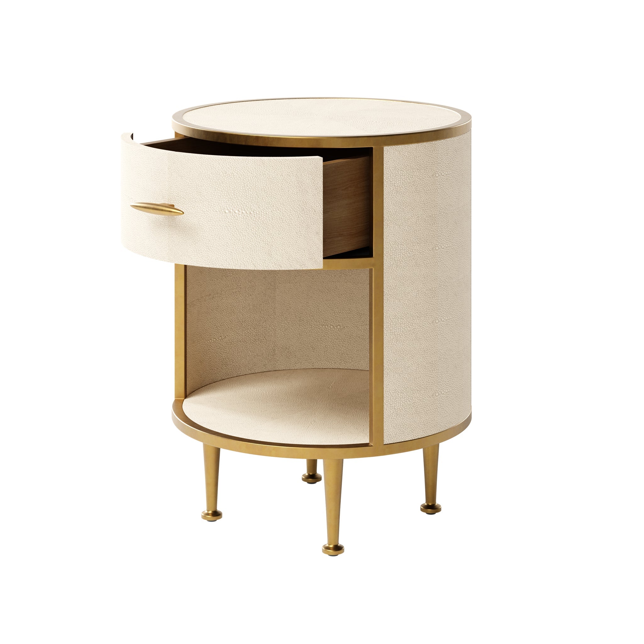 DI Designs Hampton Ivory Shagreen & Gold Round Bedside Table