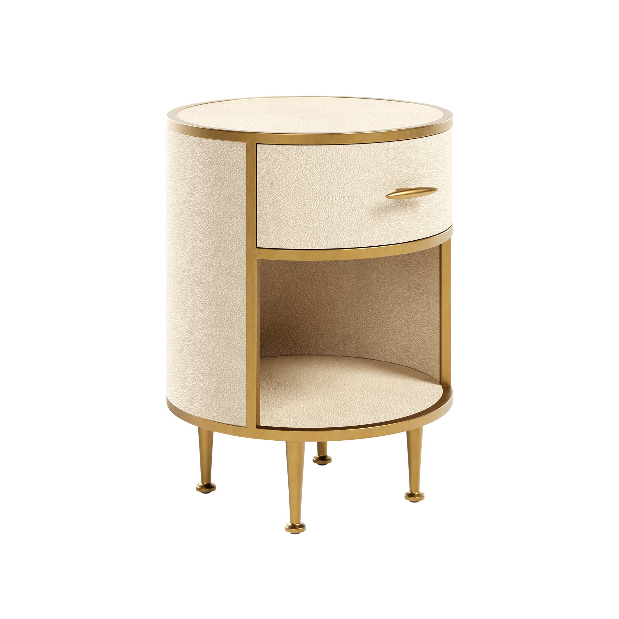 DI Designs Hampton Ivory Shagreen & Gold Round Bedside Table