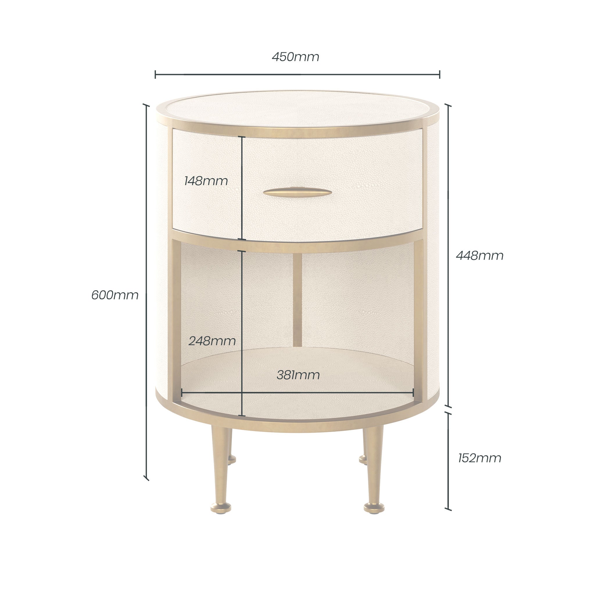 DI Designs Hampton Ivory Shagreen & Gold Round Bedside Table