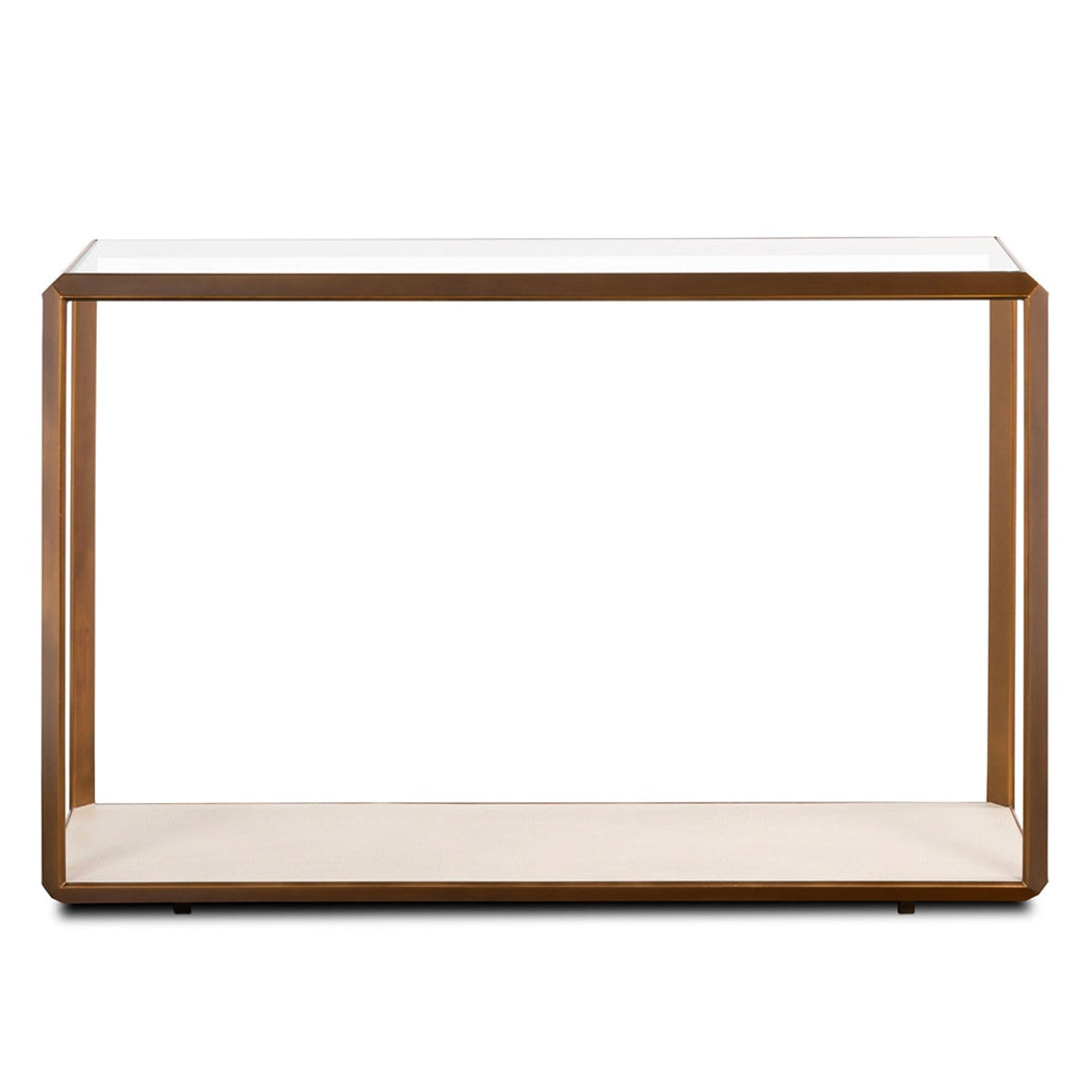DI Designs Elmley Ivory Shagreen Brass & Clear Glass Console Table