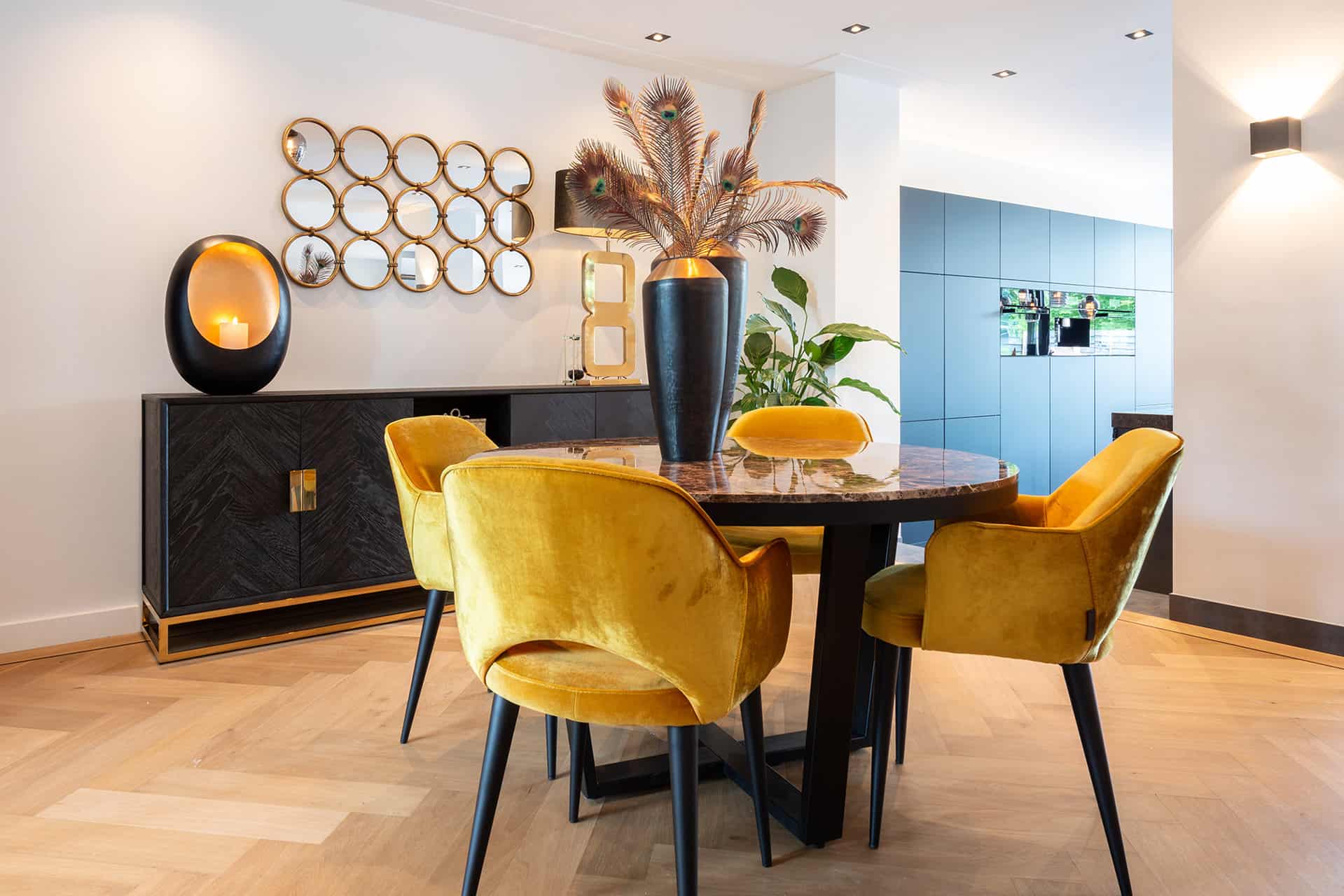 Sideboard Blackbone gold 4-doors  (Black rustic)