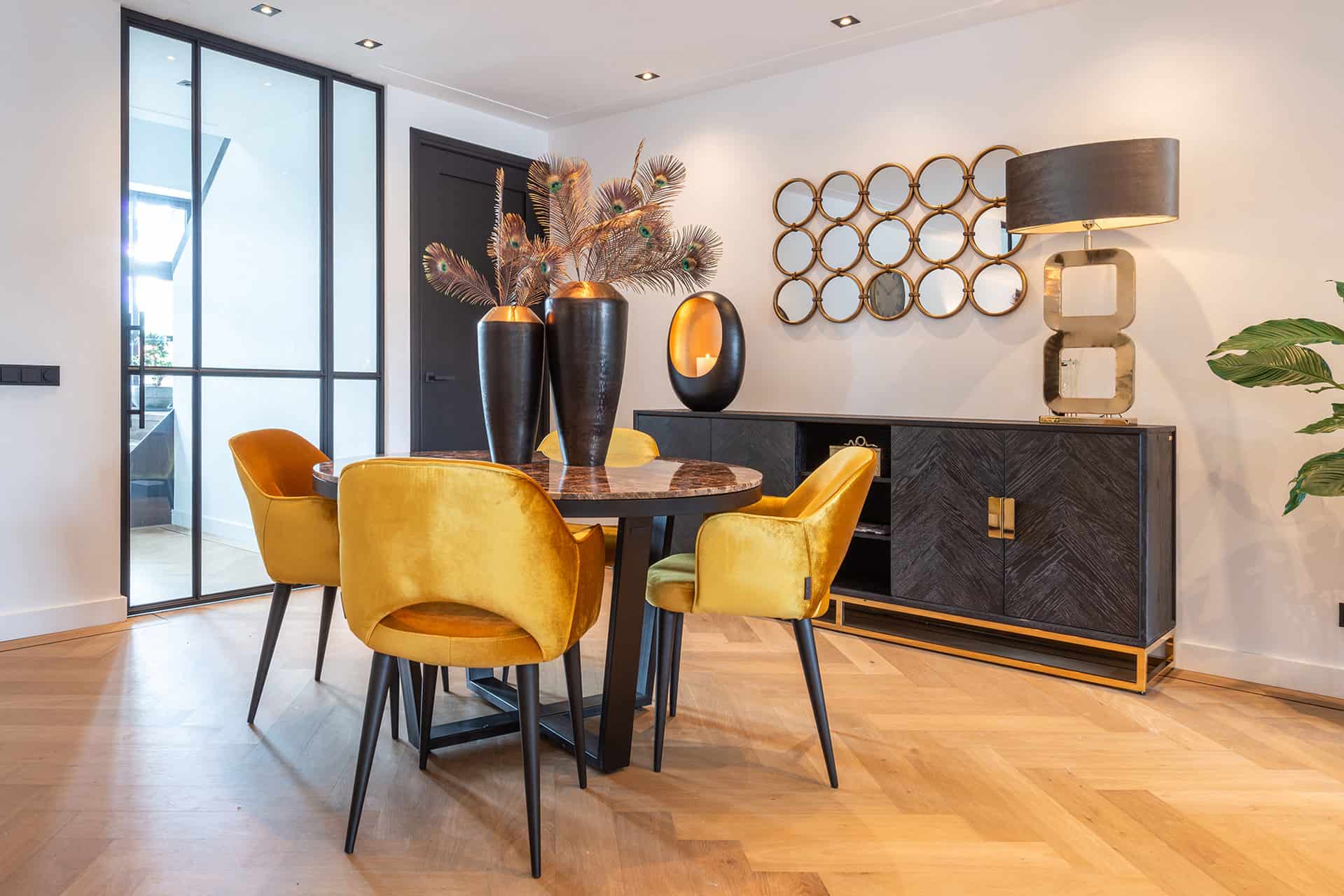 Sideboard Blackbone gold 4-doors  (Black rustic)