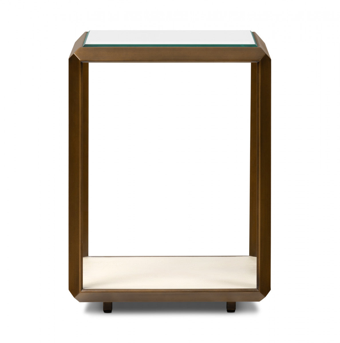 DI Designs Elmley Ivory Shagreen Brass & Clear Glass Square Side Table