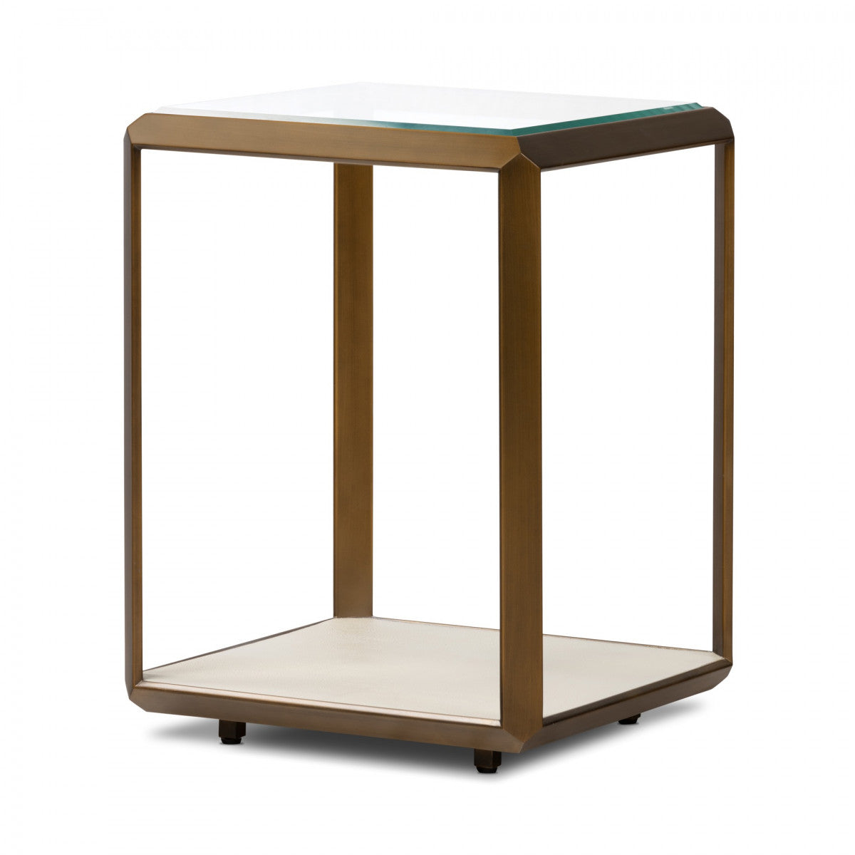 DI Designs Elmley Ivory Shagreen Brass & Clear Glass Square Side Table