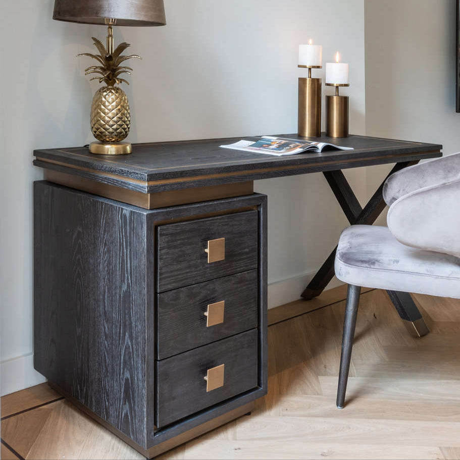 Desk Hunter 3-drawers (Black rustic)
