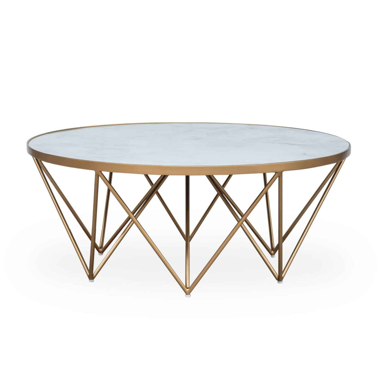 DI Designs Crofton White Marble Glass & Gold Round Coffee Table