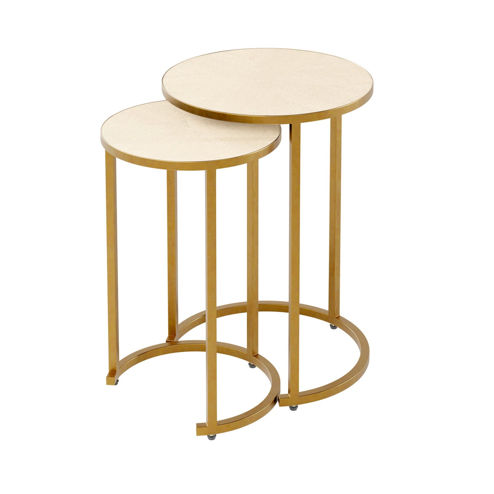 Set of 2 DI Designs Hampton Ivory Shagreen & Gold Side Table Nest