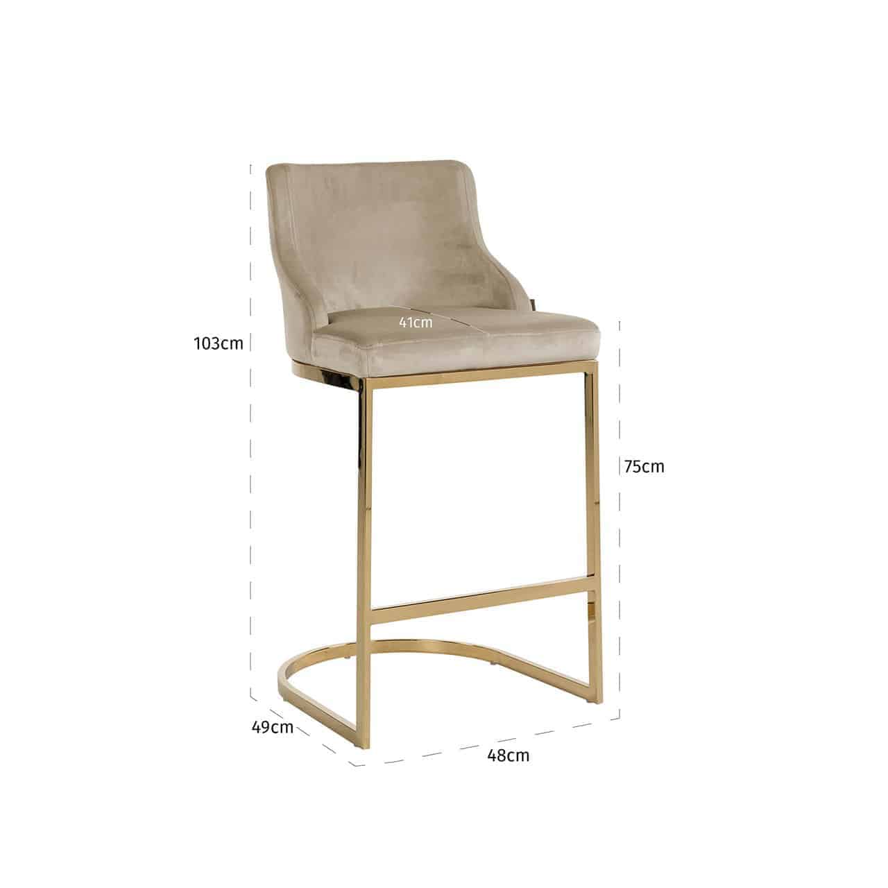 Bar stool Bolton khaki velvet / gold fire retardant (Quartz Khaki 903)