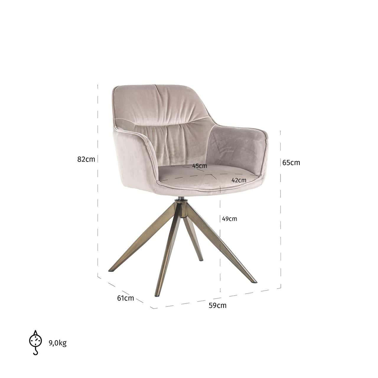 Swivel chair Aline khaki velvet fire retardant (FR-Quartz 903 Khaki)