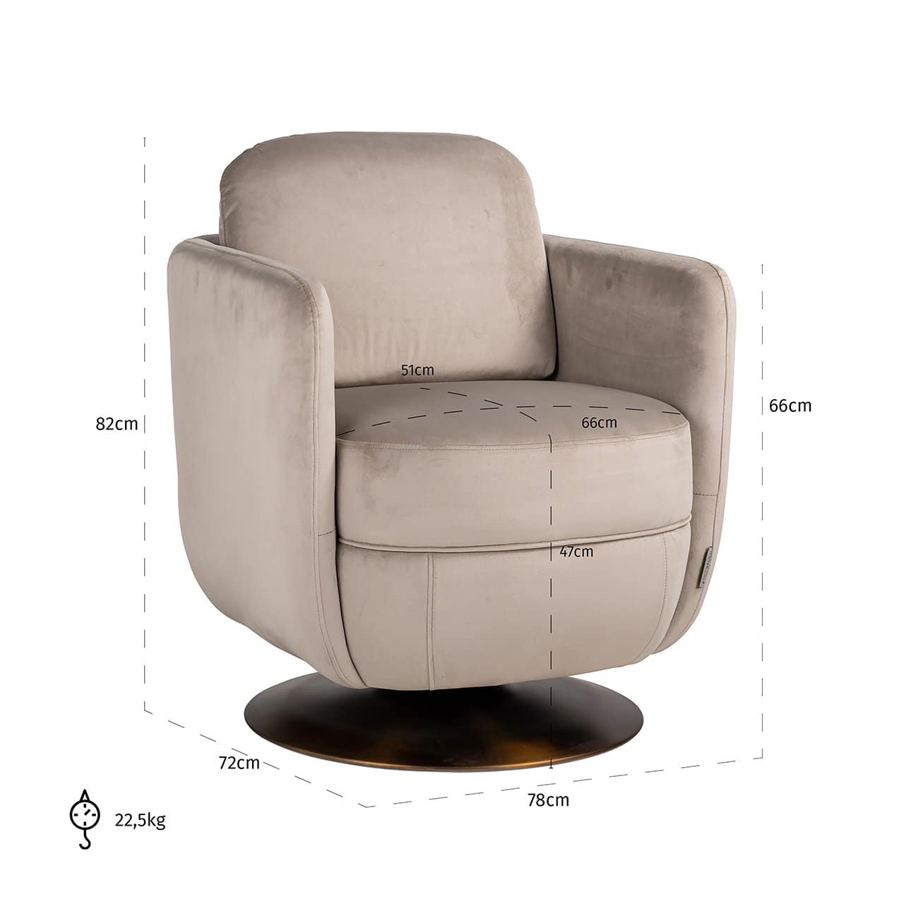 Swivel easy chair Turner khaki velvet fire retardant (FR-Quartz 903 Khaki)