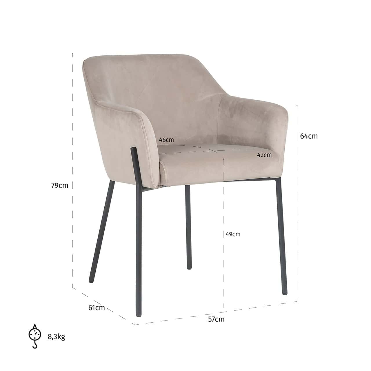 Chair Fay khaki velvet fire retardant (FR-Quartz 903 Khaki)