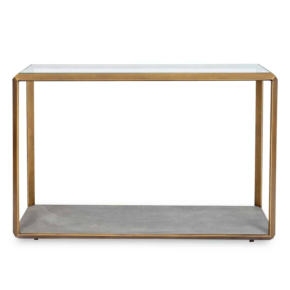 DI Designs Elmley Grey Shagreen Brass & Clear Glass Console Table