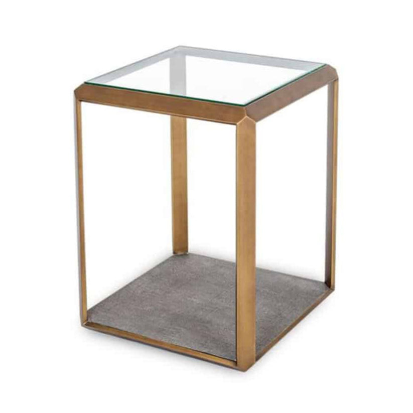 DI Designs Elmley Grey Shagreen Brass & Clear Glass Side Table